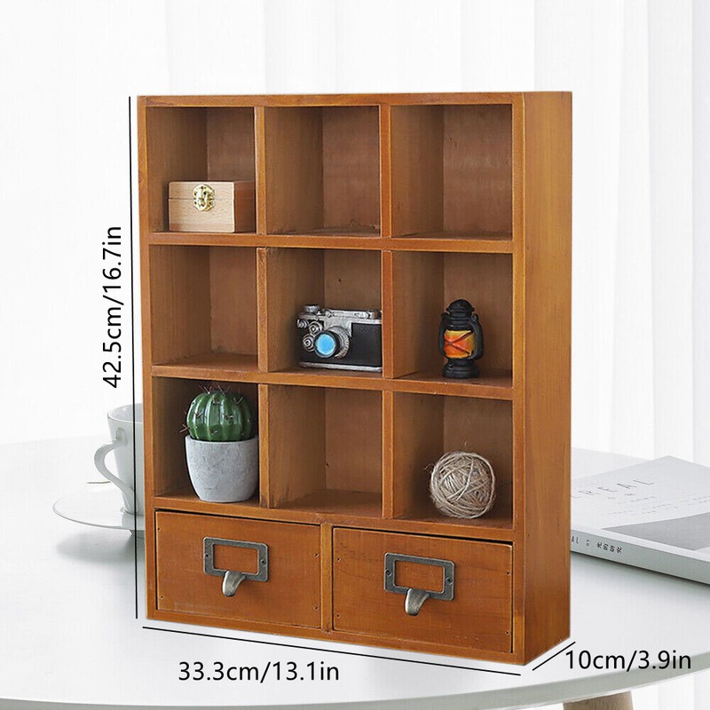 9-Cube 2 Drawers Pine Storage Organizer Display Cubby-style Shelf Brown gallery