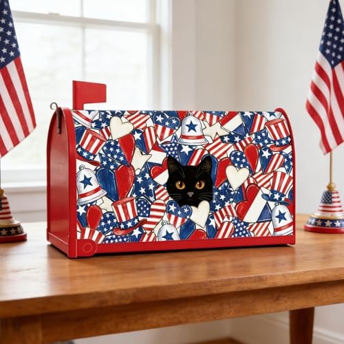 Patriotic Mailbox Covers Magnetic, American 250th Mailbox Cover Decor Black Cat gallery