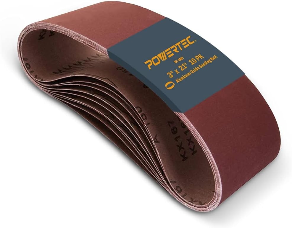 POWERTEC 3 x 21 Inch Sanding Belts, 10PK, 80 Grits Aluminum Oxide Sandpaper, 3x2 gallery