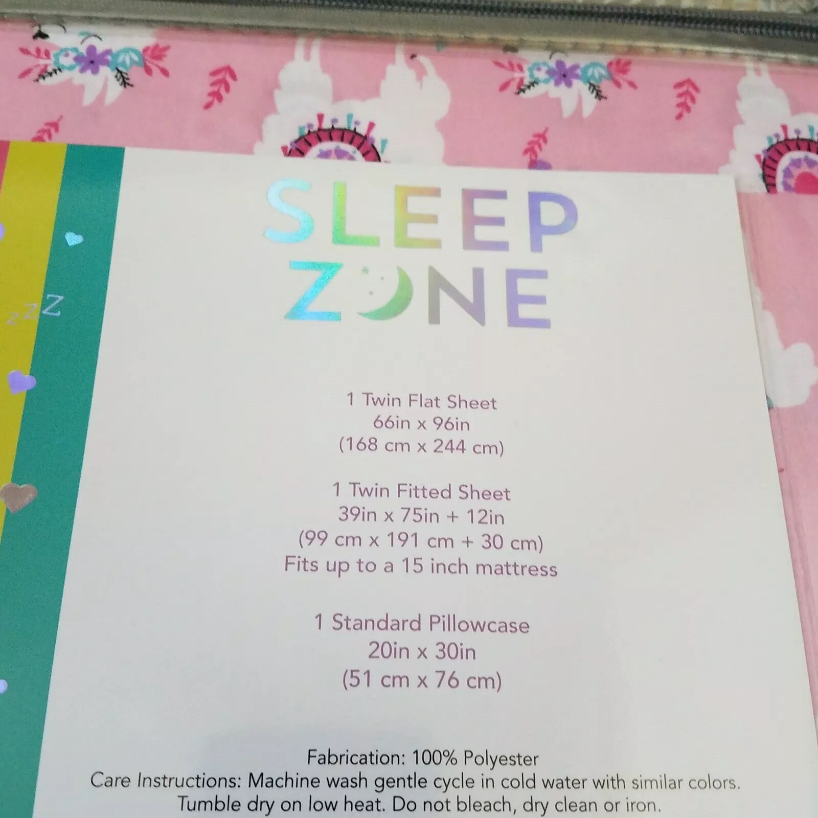 Sleep Zone TWIN Sheet Set Kids 3pc Girls Pink Llamas Floral NEW gallery