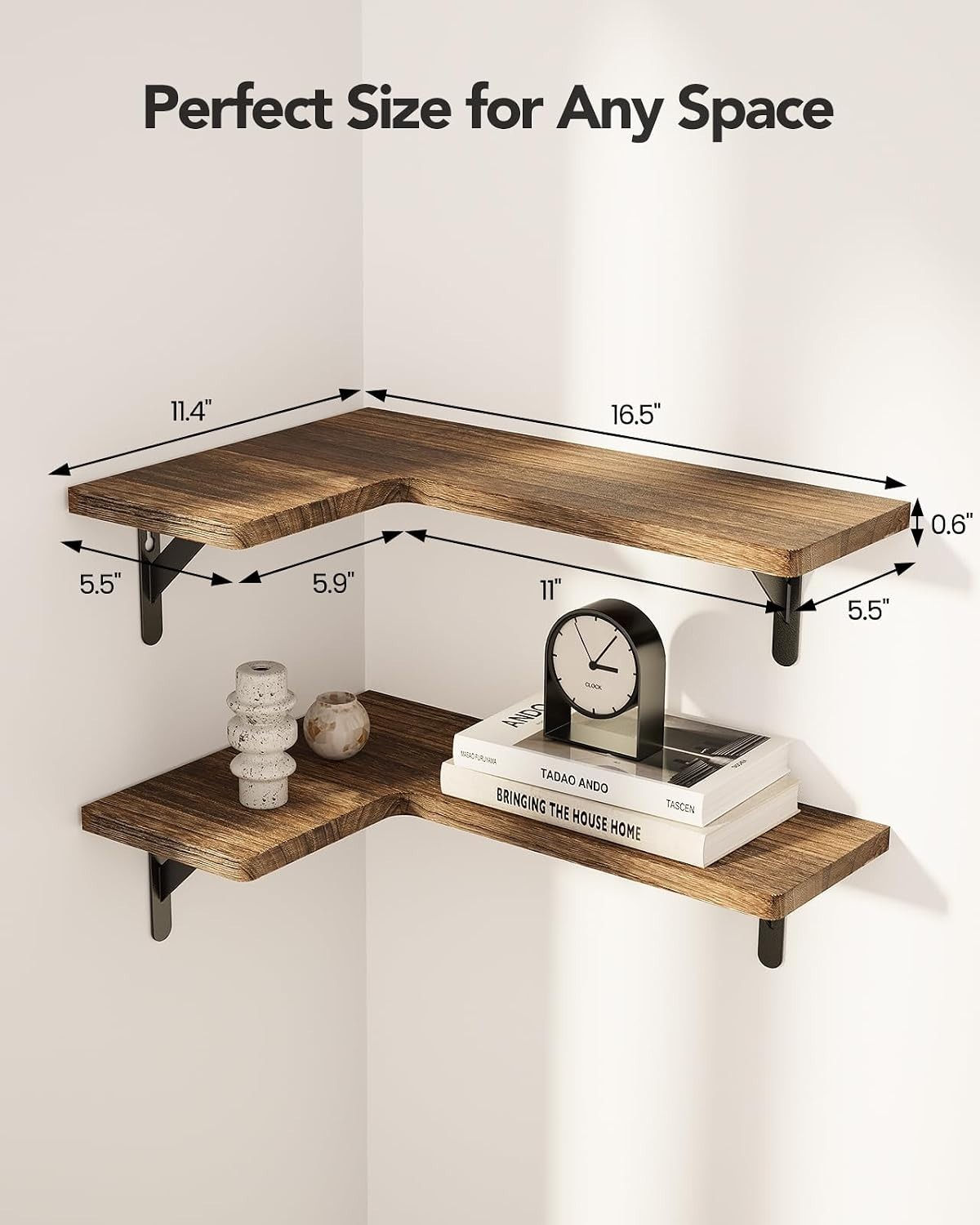 Amada HOMEFURNISHING Corner Floating Shelves, Set of 4 Corner Wall Shelves gallery