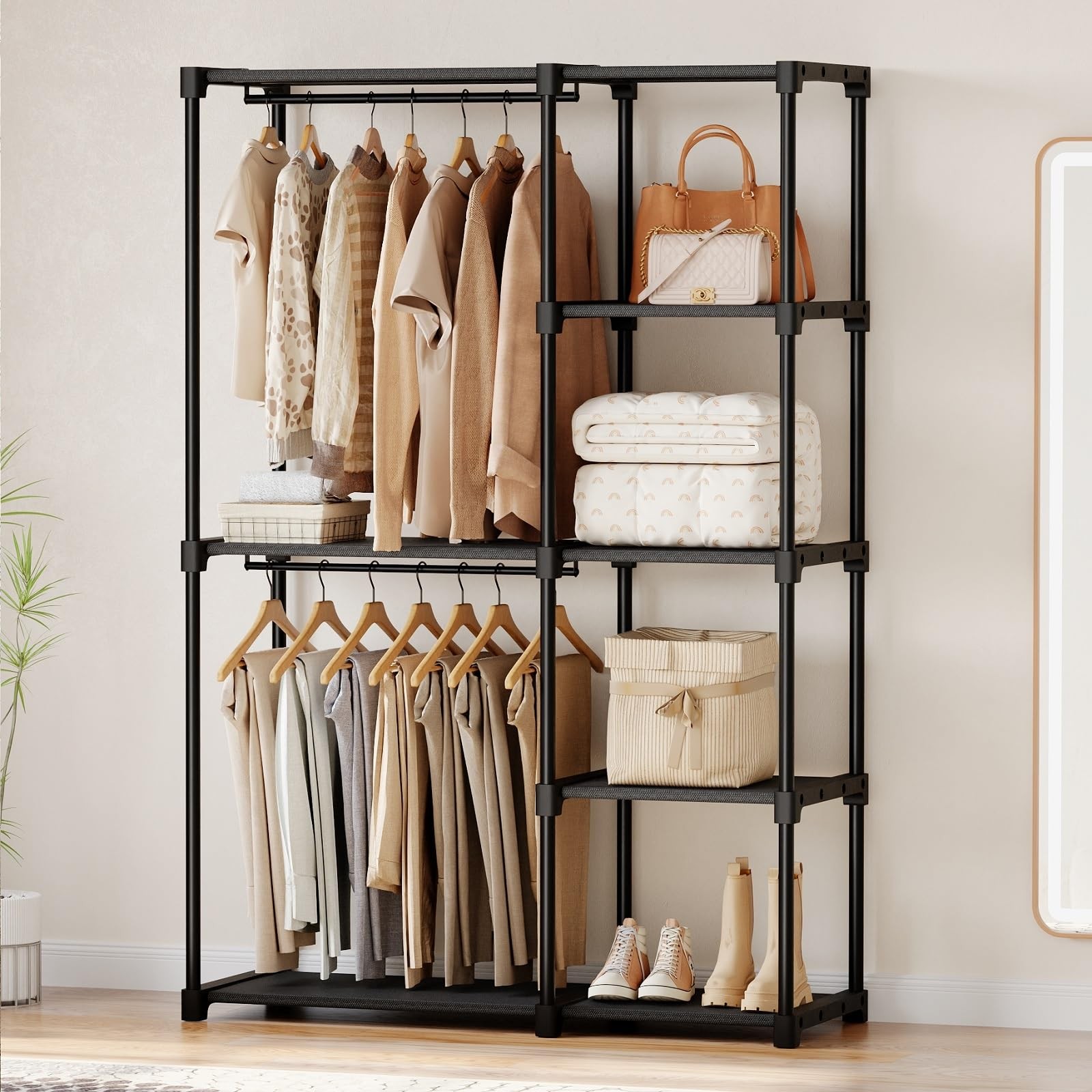 OLIXIS Clothes Rack with Shelves, Portable Wardrobe Closet with Hanging Rods,... gallery