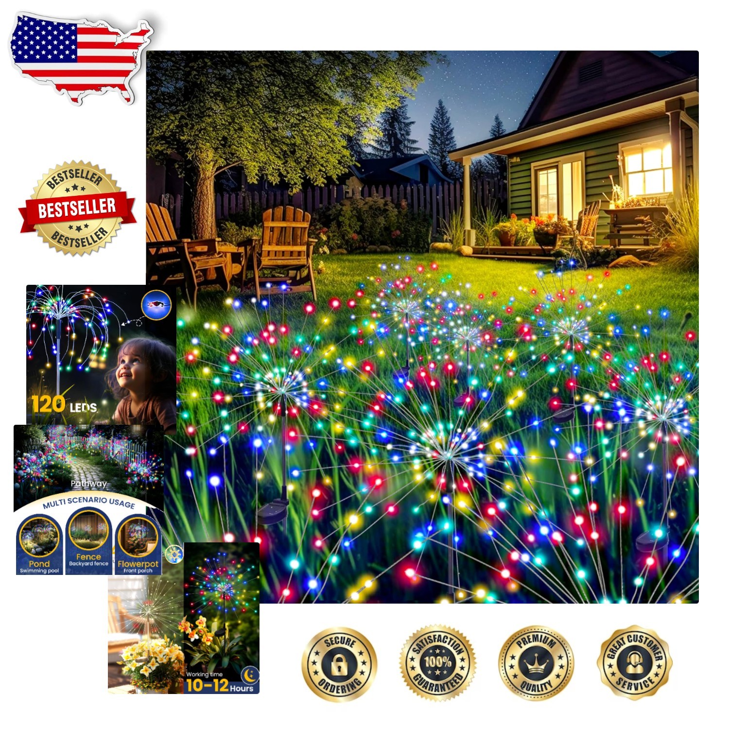 Outdoor Solar Lights 120LED 2Pack, DIY Firework Sparkle, Highly Efficient, Mu... gallery