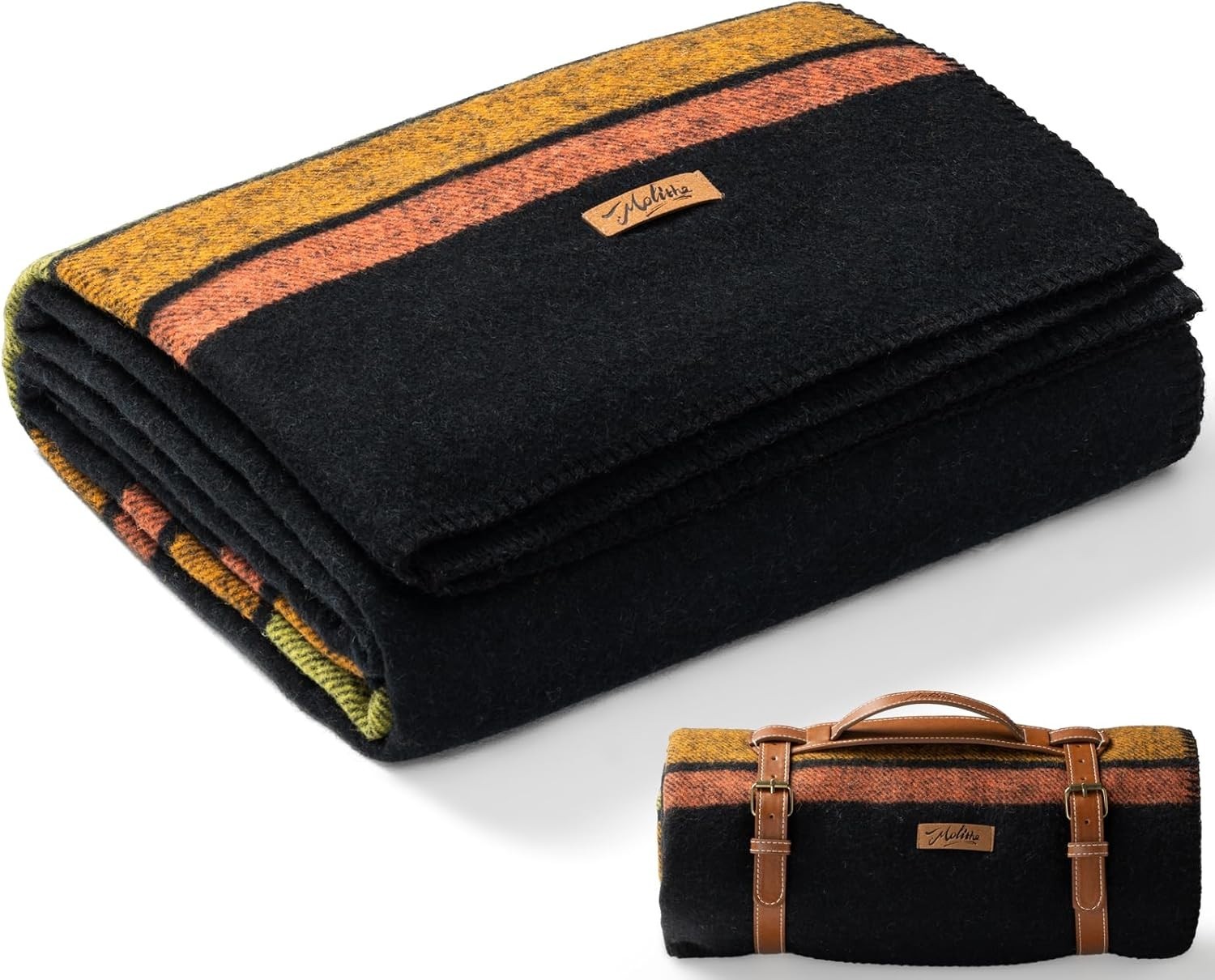 Extra Large - REVERSIBLE 100% Wool Blanket Andean Pattern 86x62 in with straps gallery