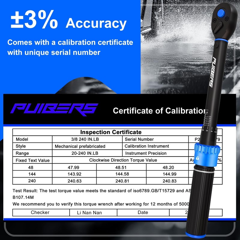 3/8" Drive Inch Pound Torque Wrench 20 240 in.lb ±3% Accuracy Dual Direction NEW gallery