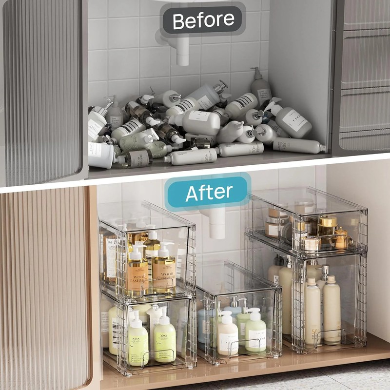 Vtopmart 3 Pack Clear Stackable Storage Drawers,Easy to Assemble Bathroom Organi gallery