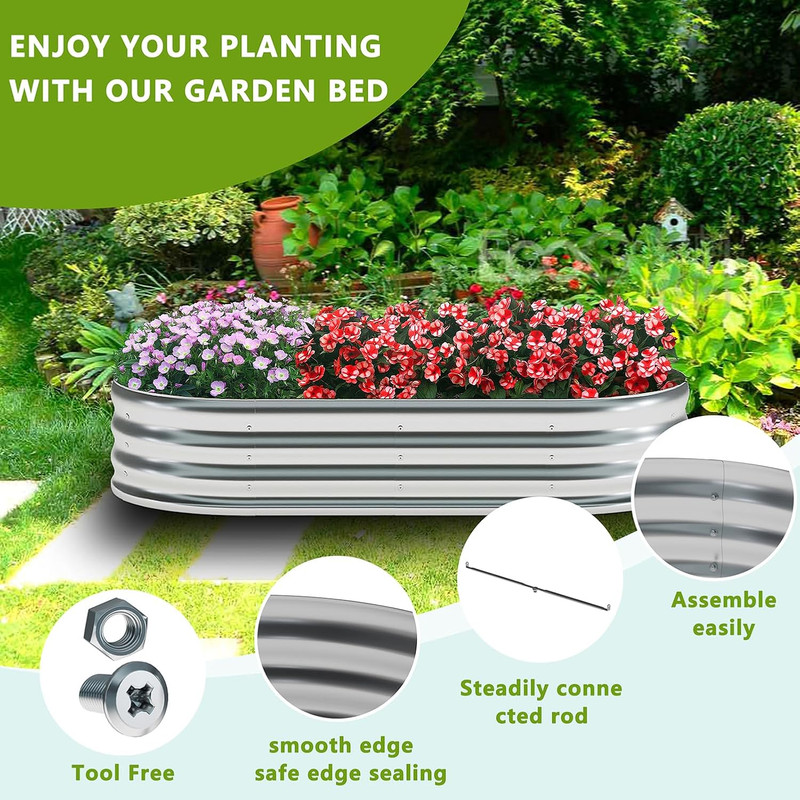2 Pack Galvanized Oval Raised Garden Beds for Vegetables - 6x3x1 Ft Silver gallery