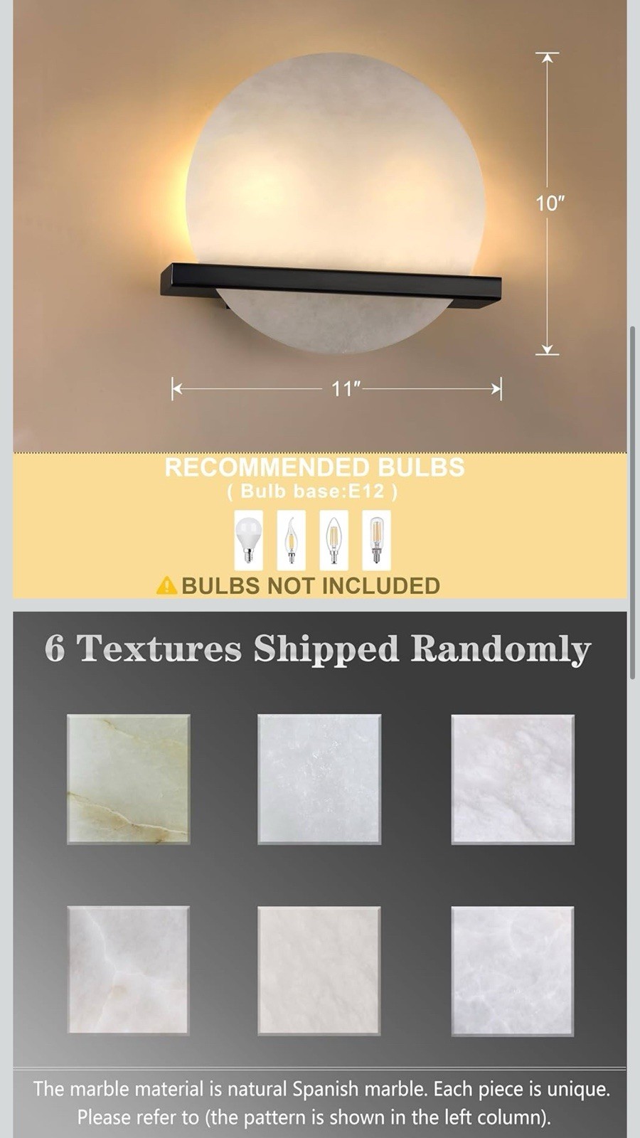 2 Light 10" Round Natural Alabaster Bathroom Wall Sconce Modern Concise Style gallery