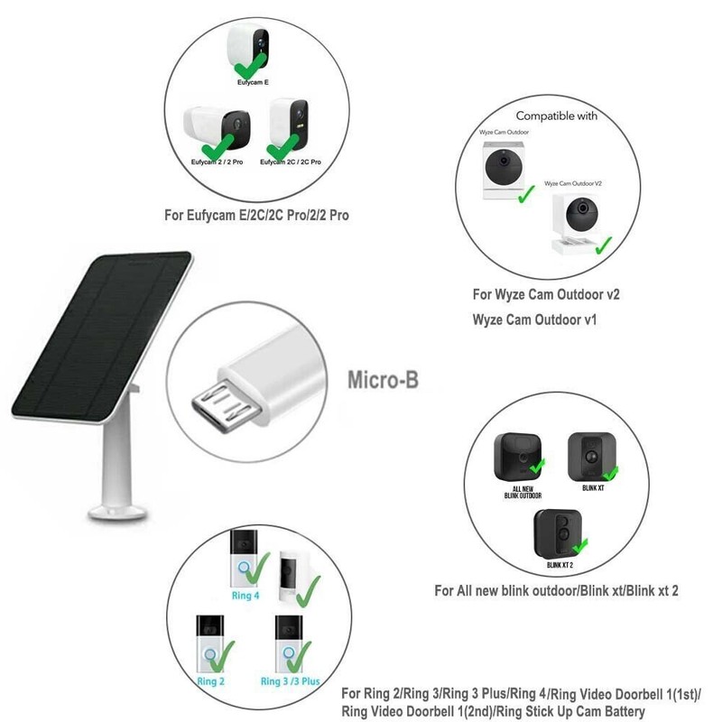 Solar Panel for Security Camera Micro USB & USB-C Port Solar Panel Adjustable gallery