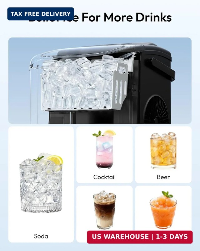 EUHOMY Countertop Ice Maker Machine with Handle, 26lbs in 24Hrs, 9 Ice Cubes Rea gallery
