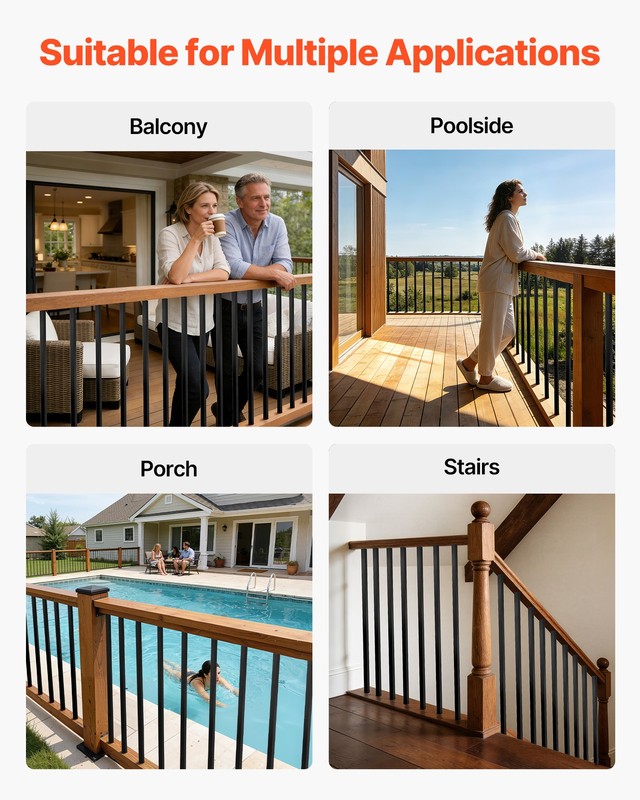 VEVOR 125 Pack Deck Balusters 3/4in Square x 26in Long Aluminum Spindles Black gallery