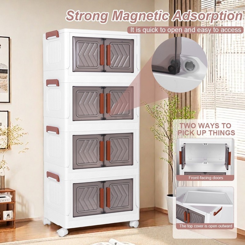 Stackable Plastic Storage Cabinet with Doors & Wheels 4 Tier Organizer Rack USA gallery