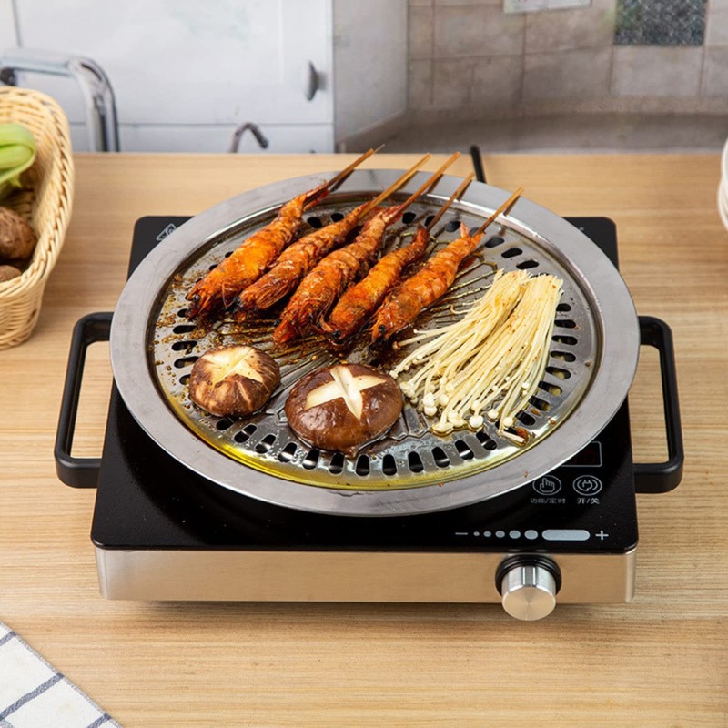 Saim Korean BBQ Grill Pan,Stainless Steel Non-Stick Roasting Smokeless Barbec... gallery