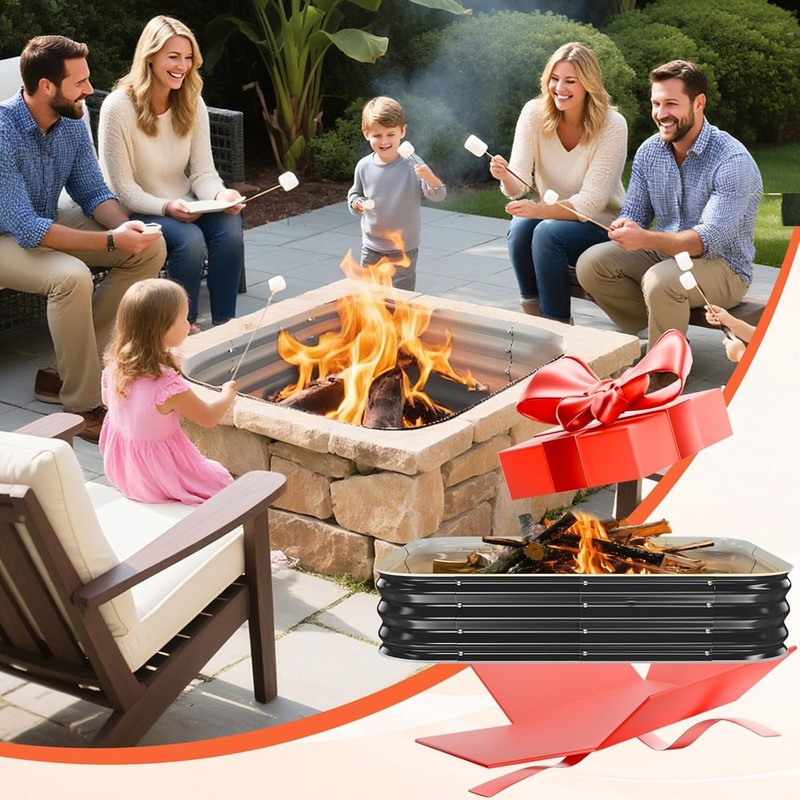 48in Square Fire Pit Ring Heavy Duty Steel Outdoor Wood Burning Firepit gallery