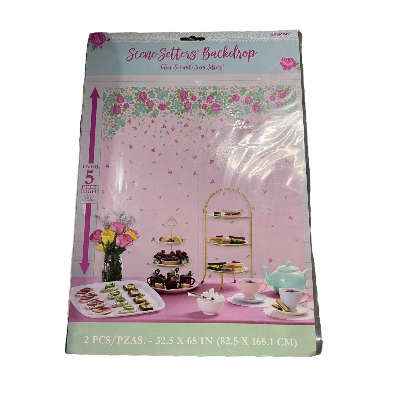 Floral Garden 2-Piece Scene Setter Backdrop 59x65in Pink Flower Wall Decor New gallery