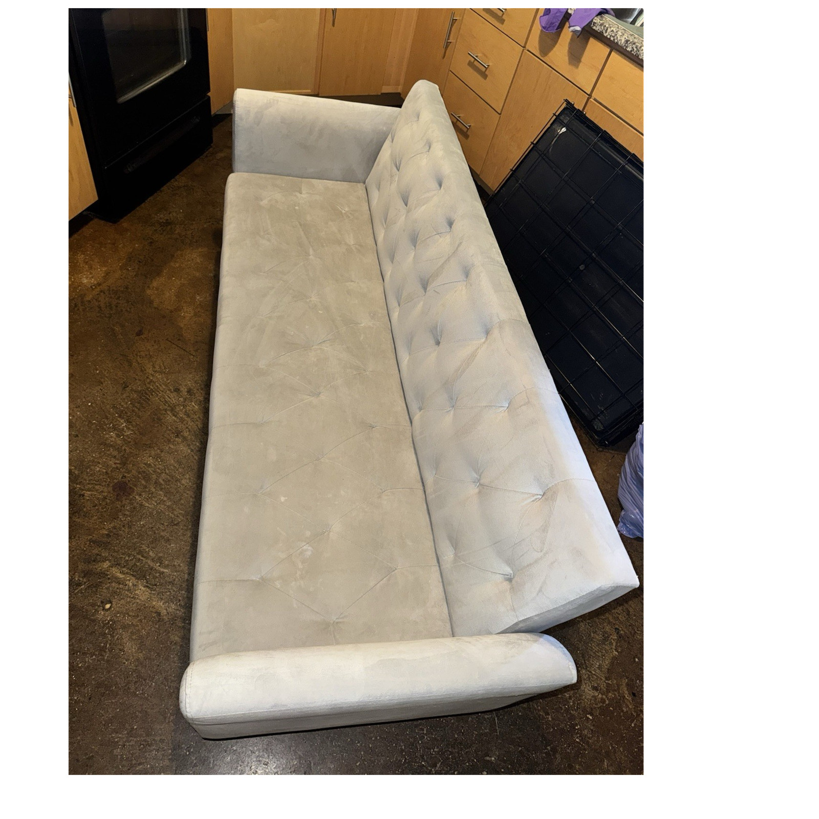 Beige Tufted Suede Convertible Futon Sofa Bed Adjustable 82x44x34 Up to 4 gallery