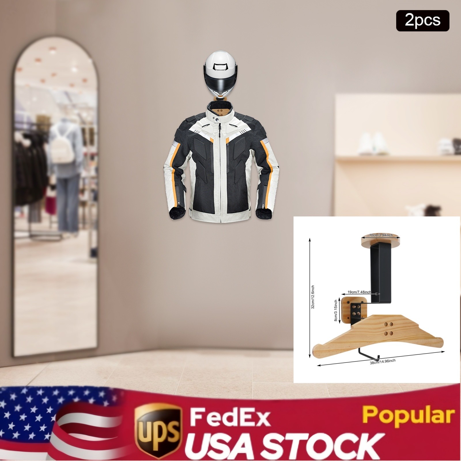 2pcs Motorcycle Helmet Holder Log Color Wall Mounted Clothing Organizer W/ Hook gallery