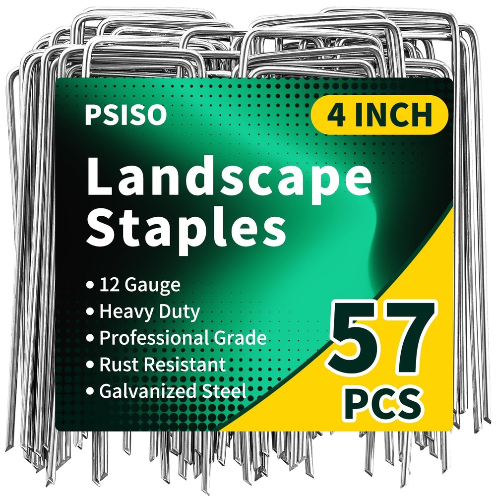 PSISO 57 Pack 4 Inch Galvanized U-Shaped Garden Stakes 4 Inch, Silver