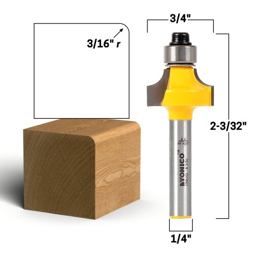 3/16" Radius Round Over Edge Forming Router Bit - 1/4" Shank - Yonico 13062q gallery