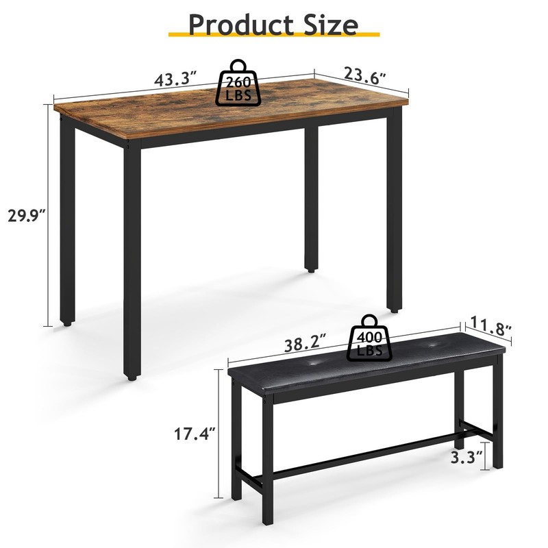 Dining Room Table Bench Set for 4, Modern Space Saving Kitchen Table with wit... gallery
