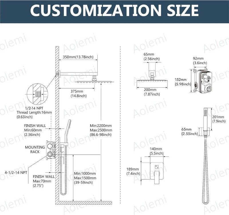 Shower Faucet Set Rain Shower System with Handheld Spray Bathroom Shower Comb... gallery