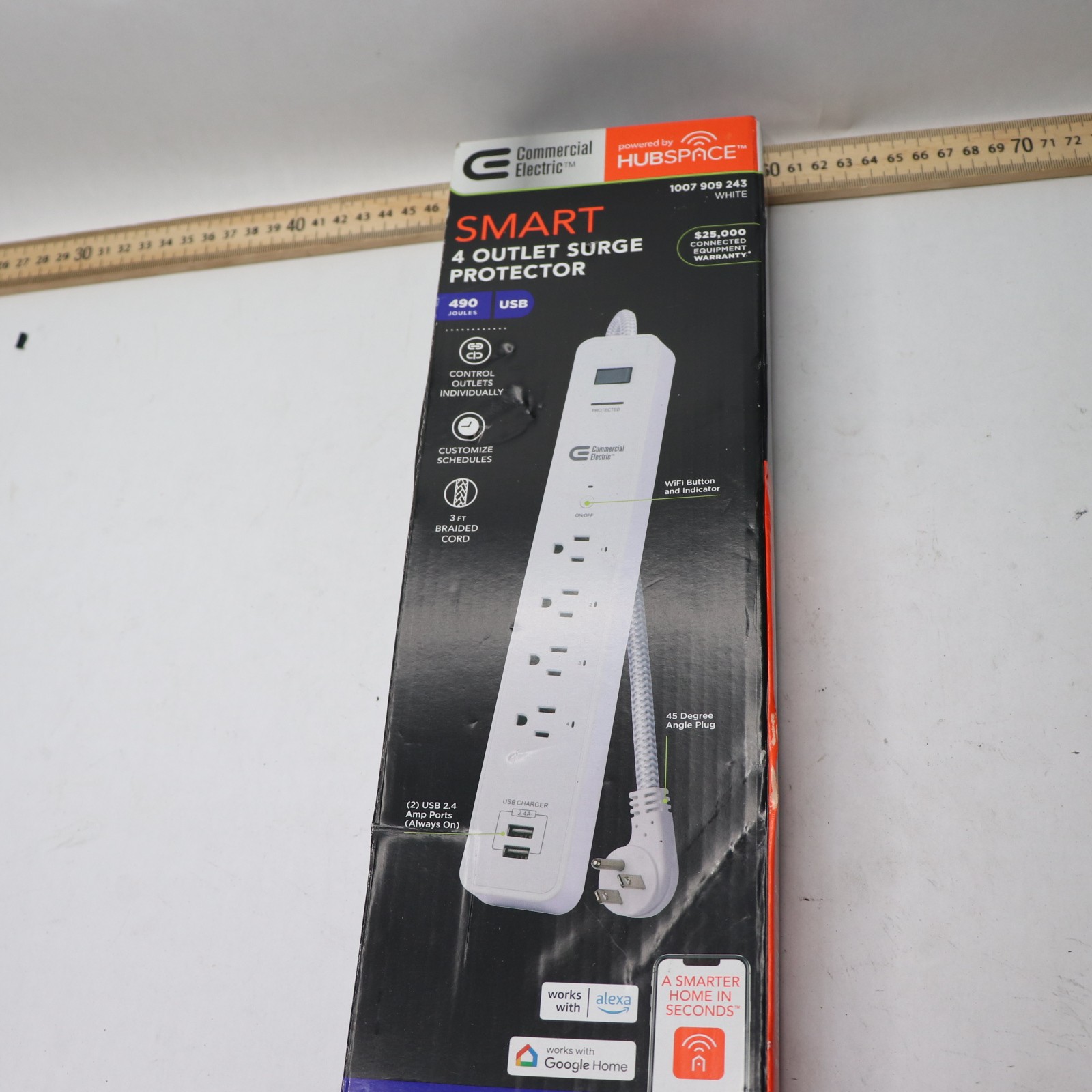 Commercial Electric 4-Outlet Surge Protector Smart White 3 ft. LTS-4G-W-1 gallery