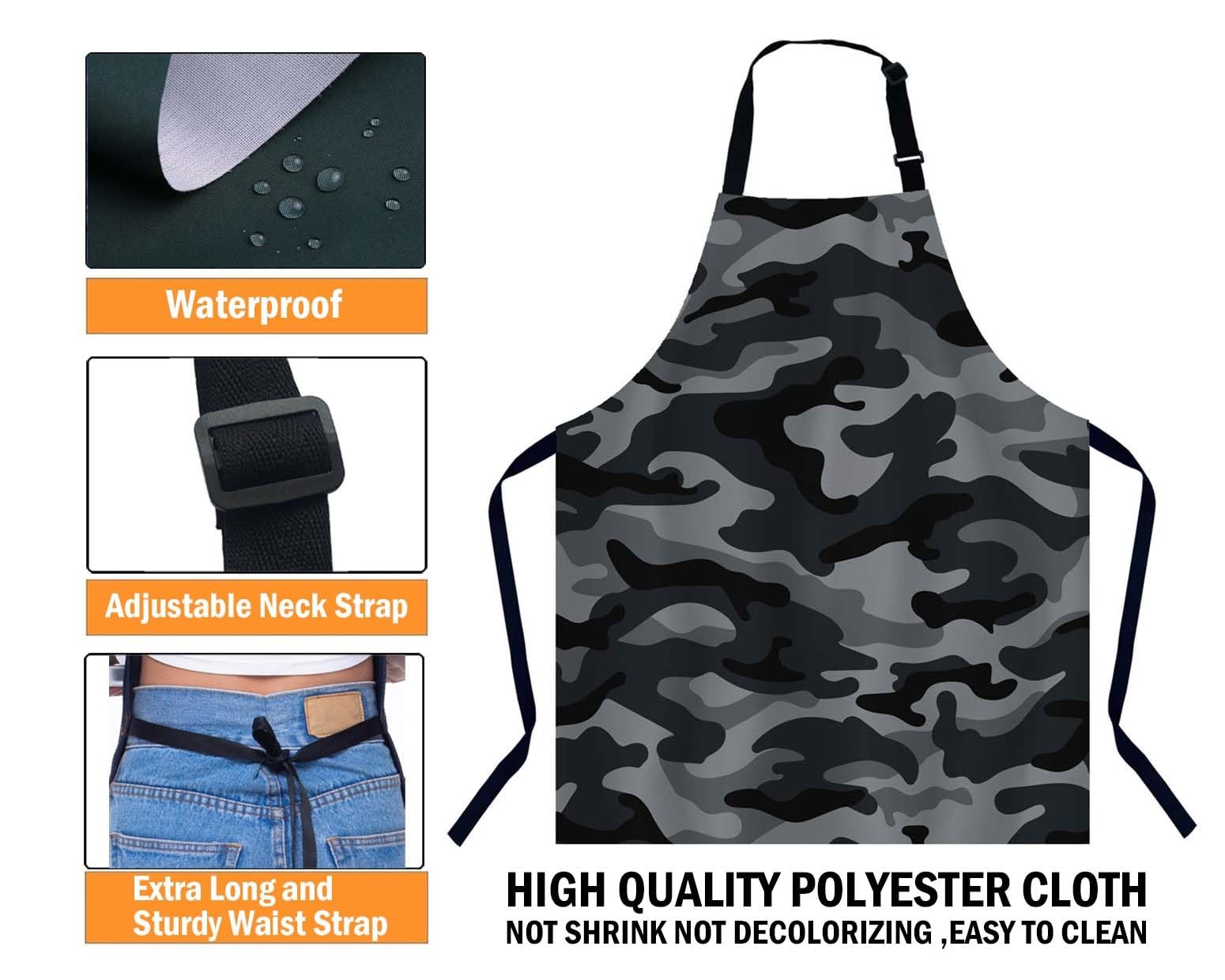 Camouflage Pattern Black and Gray Bib Apron with Adjustable Neck for Men Wome... gallery