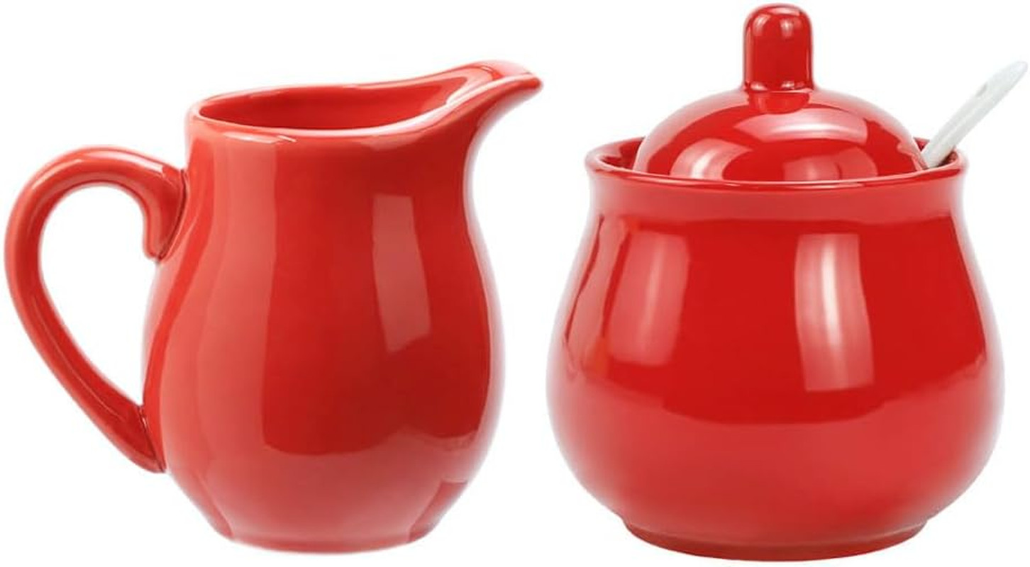 Ceramic Colorful Creamer and Sugar Set with Lid Spoon, Coffee Serving Set gallery