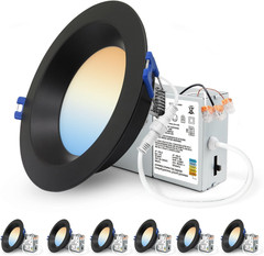Dimmable 4″ LED Downlight, 5CCT Selectable, 12W, 1080LM, 6 Pack, Black