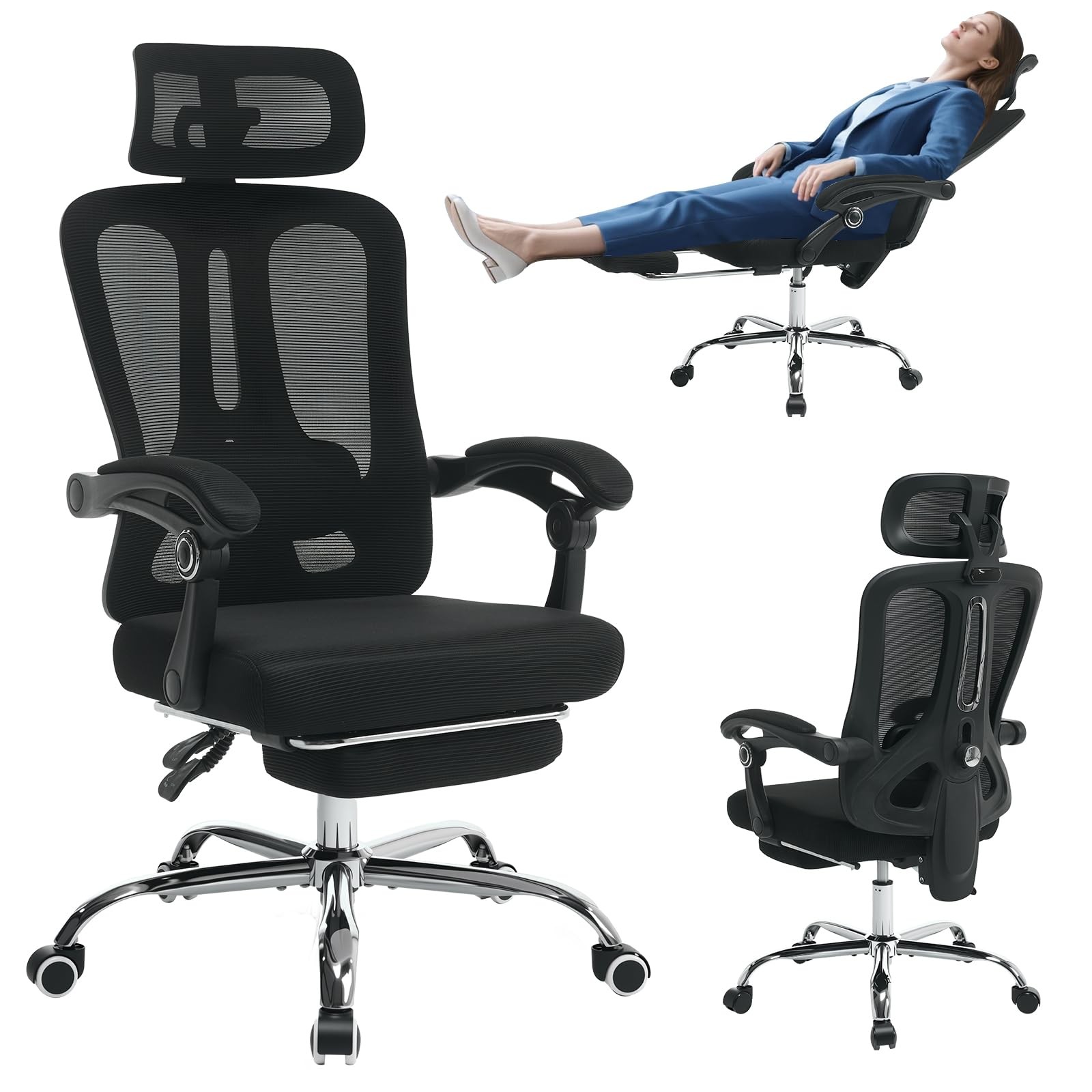 Garveehome High Back Ergonomic Office Chair Mesh Back Retractable Footrest gallery