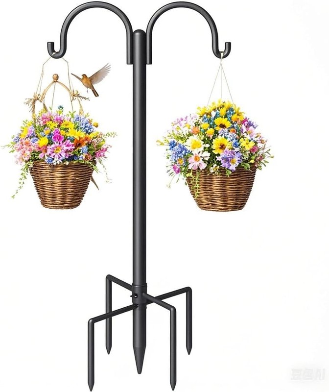 Double Shepherds Hooks for Outdoor Adjustable Bird Feeder Pole With 5-Prong Base gallery
