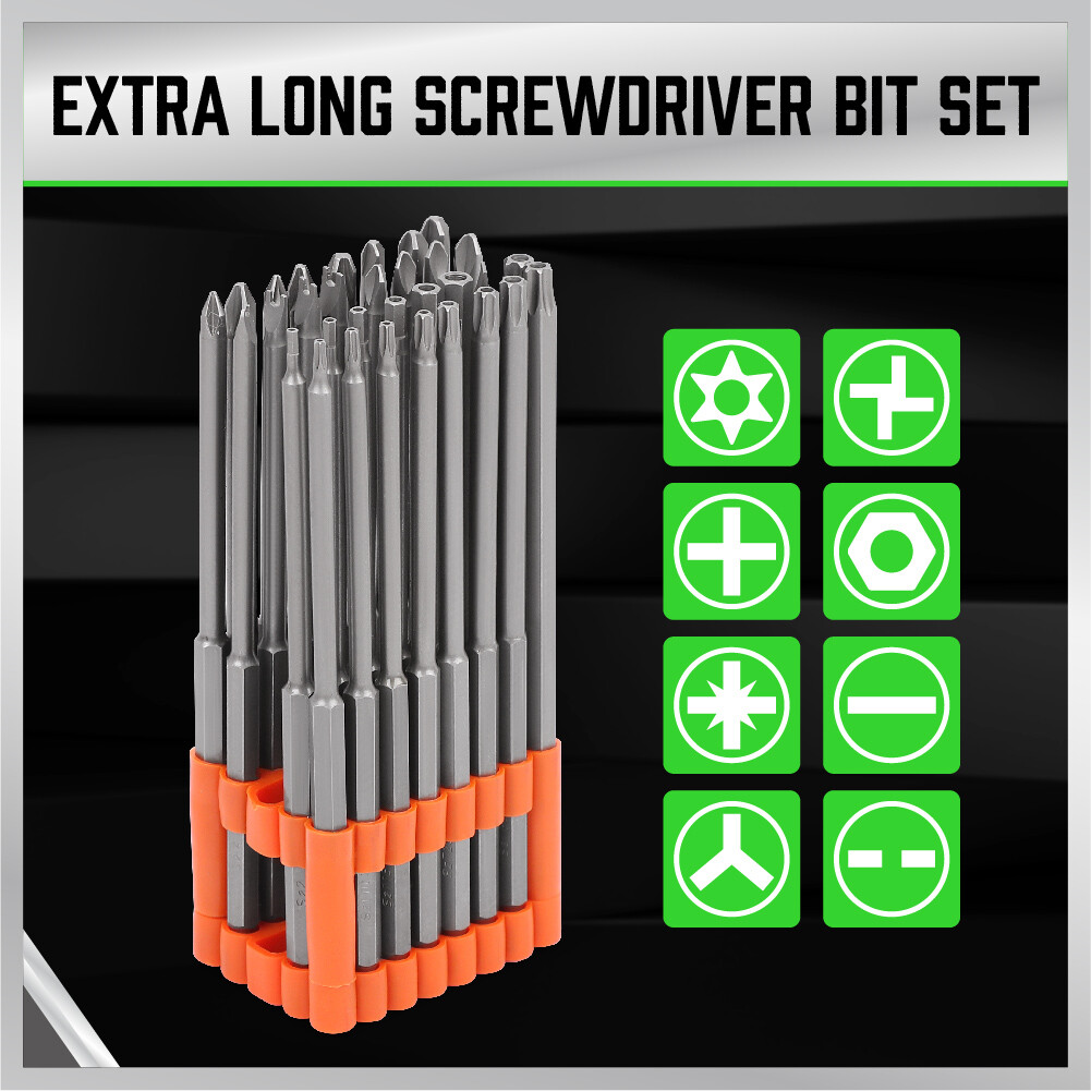 32pc Extra Long Security Bit Set Tamper Proof Torx Star 6 In 1/4" Shank w Holder gallery