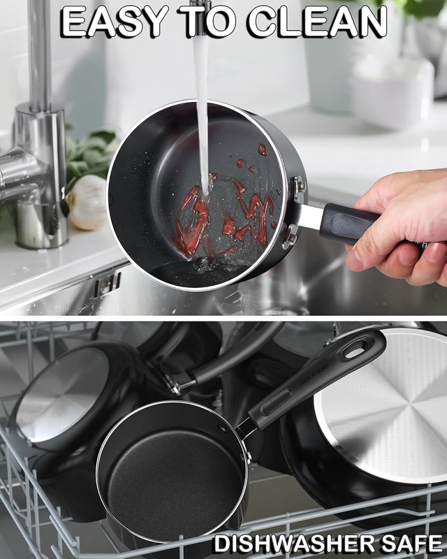 Basic 3 Quart Nonstick Saucepan with Glass Lid, Non Stick Aluminum Sauce Pan,... gallery