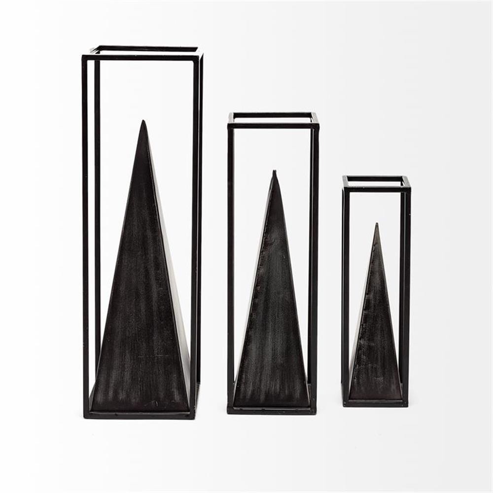 Pemberly Row Contemporary Large Square Framed 3-D Black Metal Pyramid gallery