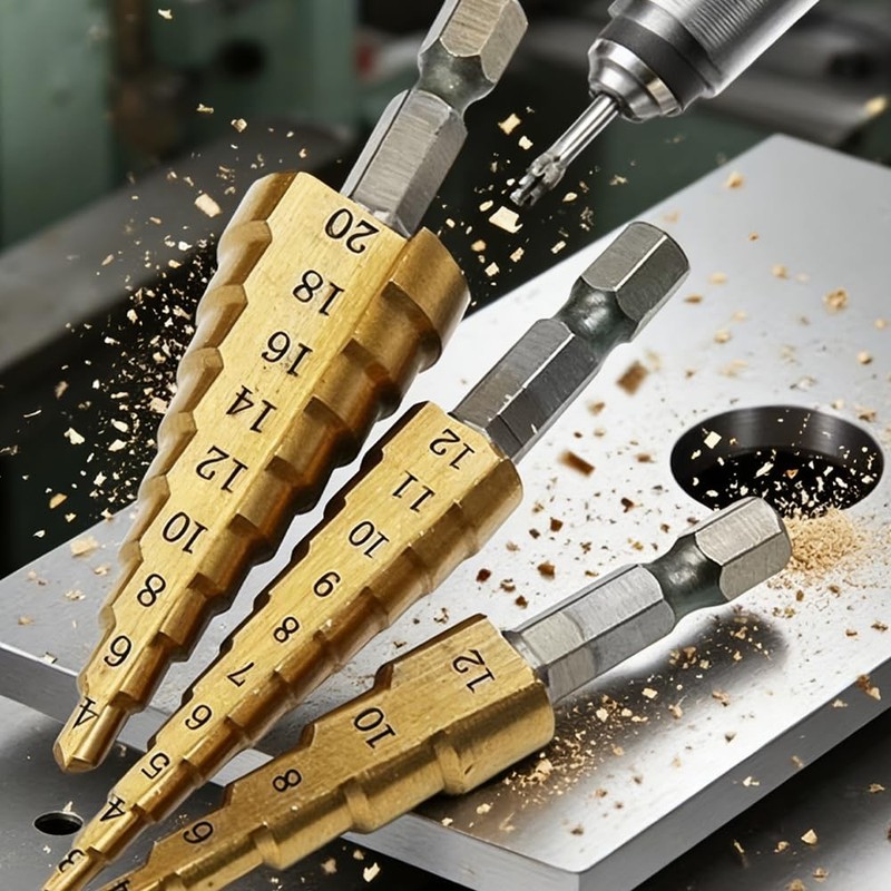 3PCS Titanium Coated HSS Step Drill Bits Set Ideal for Precise Drilling Offering gallery
