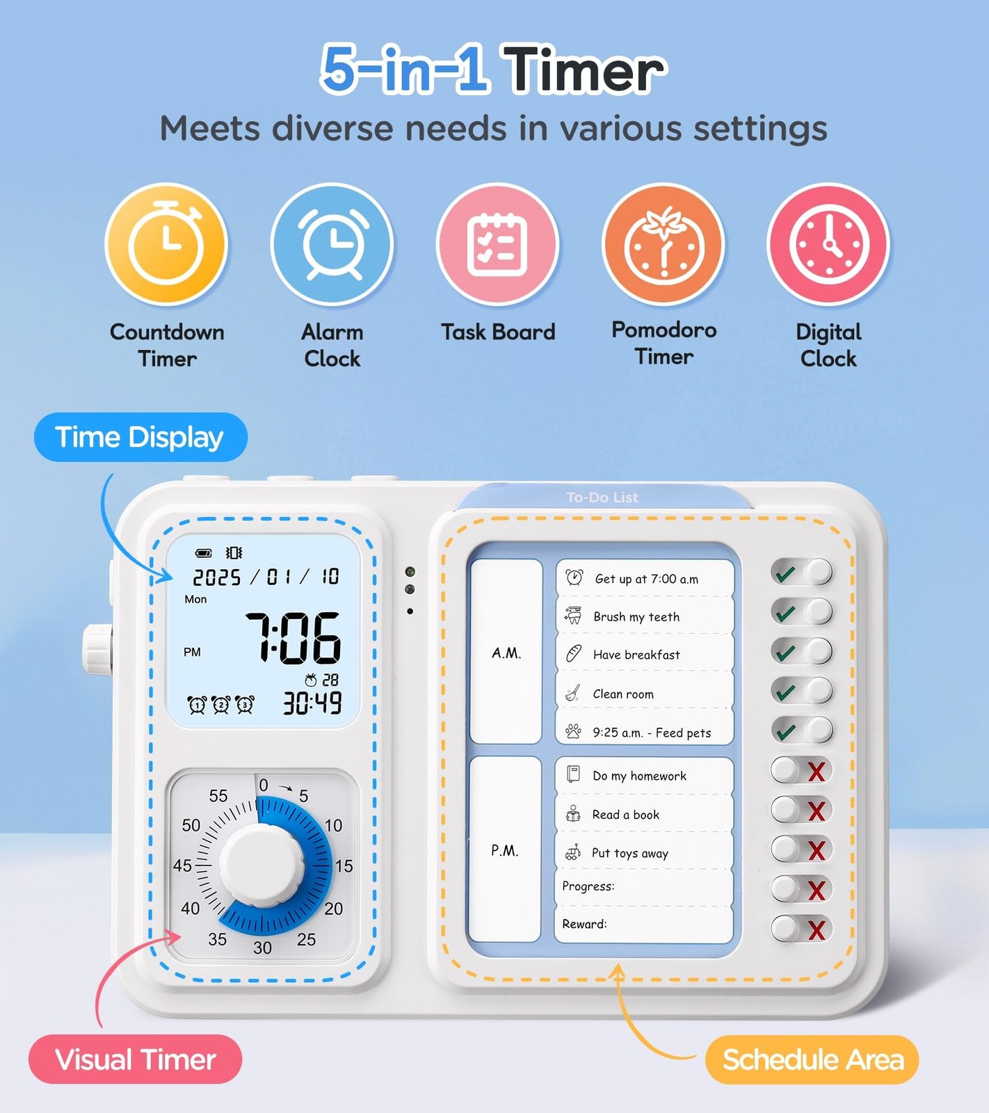 Nixroork 3-In-1 Visual Timer Adhd Tool For Kidsadults Task Timer Chore Chart gallery
