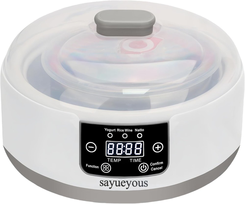 Yogurt Maker W/ Adjust Temp(32°C-45°C/90°F-113°F & Time1-99h & PP Lid Celsius