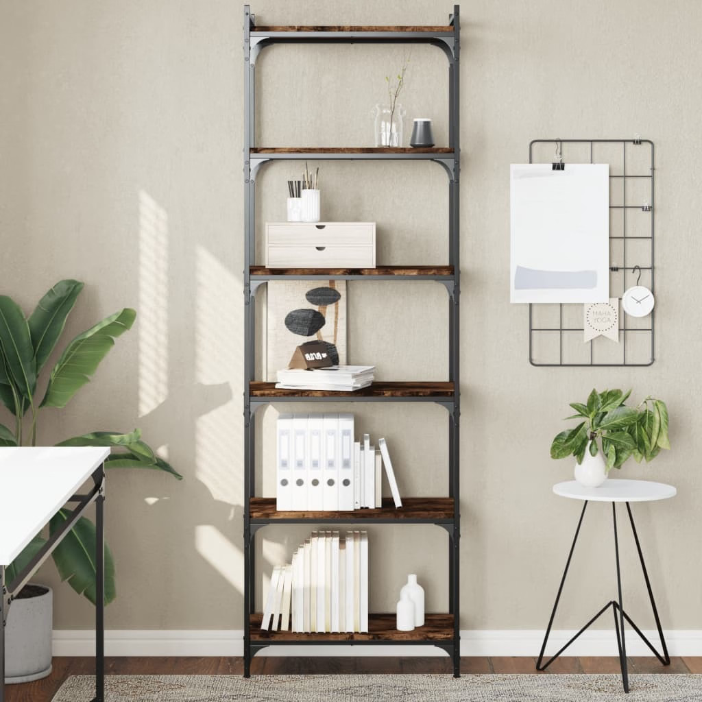 Bookcase Smoked Oak Engineered Wood, Metal 23.6 x 11.8 x 74.0 in gallery