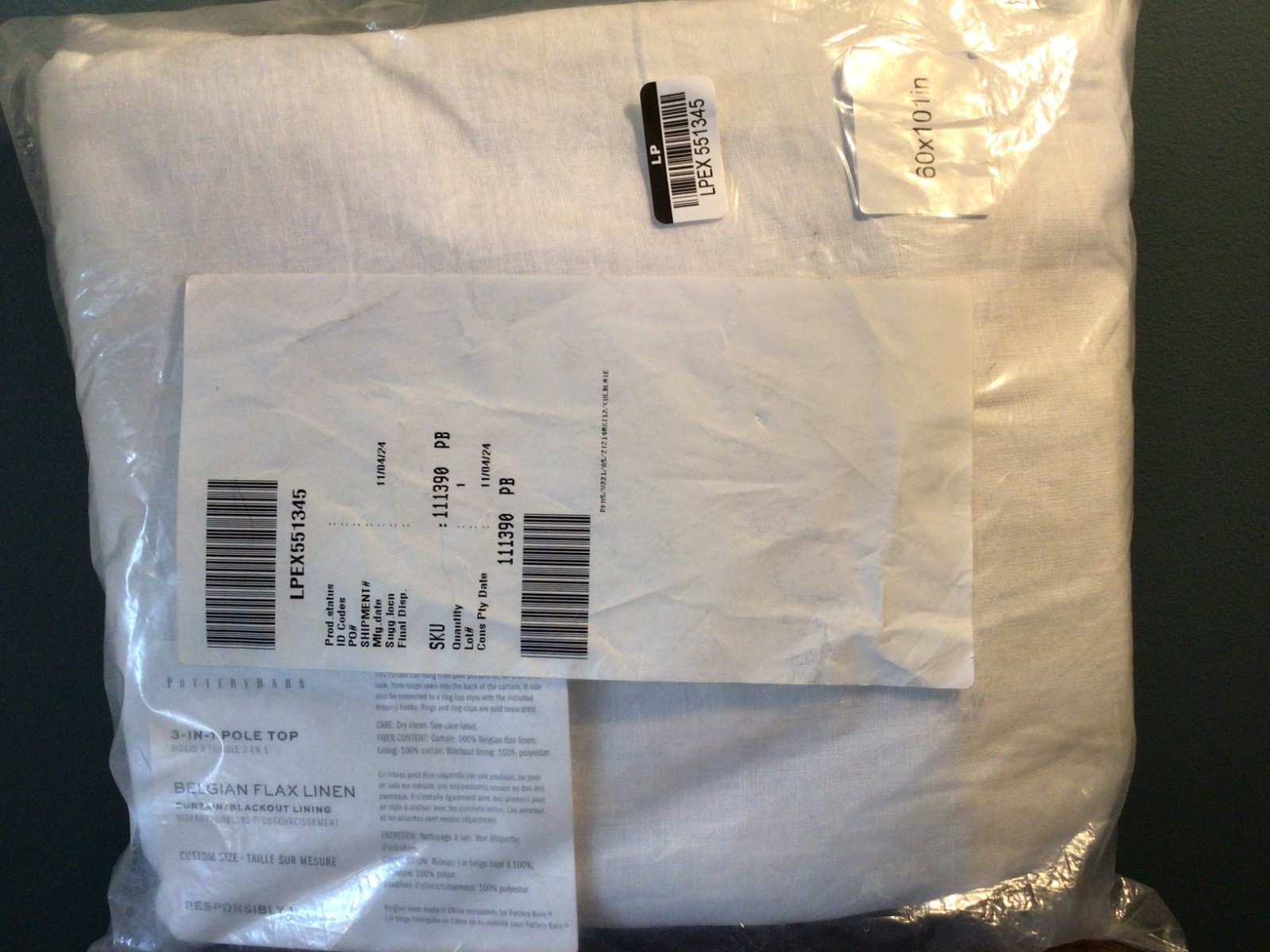 NWT Pottery Barn 60" X 101" 3 In 1 Pole Top Belgian Flax Linen Blackout Lined 1 gallery