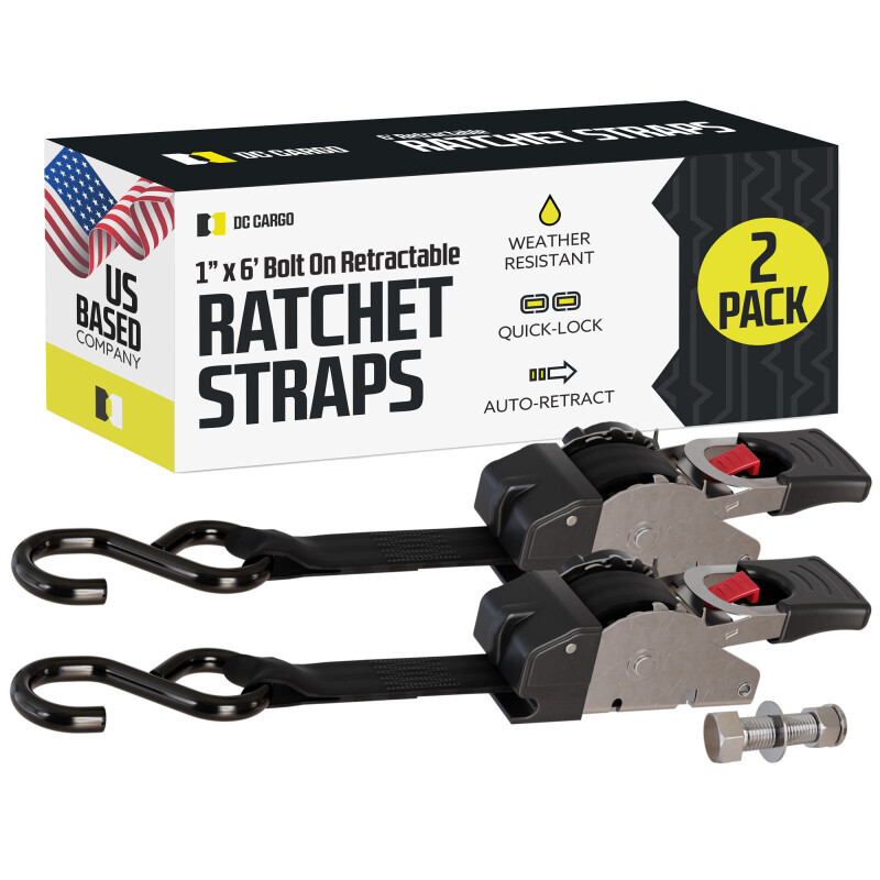 DC Cargo Transom Strap 1"x6' Retractable Stainless Steel Strap w/ S-Hook 2-pack gallery