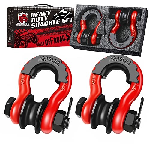 Upgraded Snatch Block, 3/4" D Ring Shackle (2 Pack) 22,000lb Break Strength Red