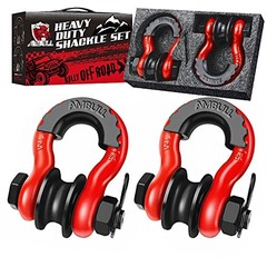 Upgraded Snatch Block, 3/4″ D Ring Shackle (2 Pack) 22,000lb Break Strength Red