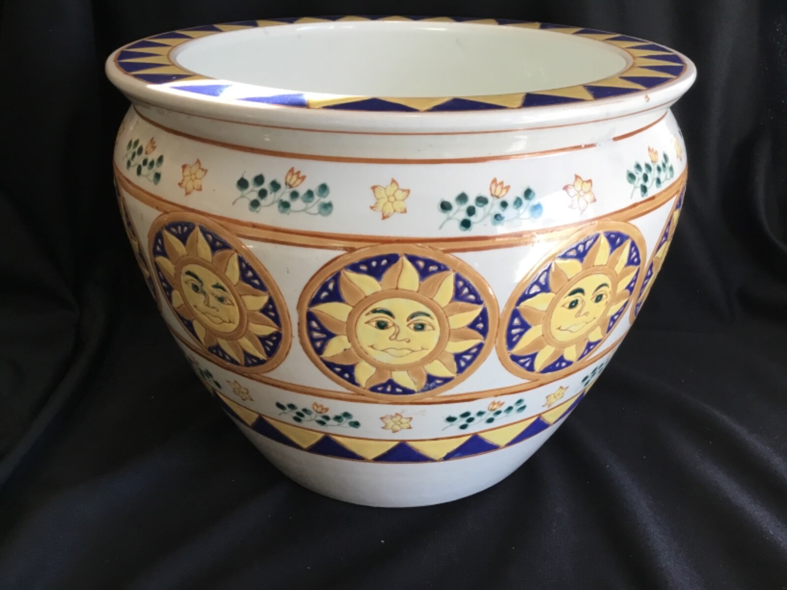 Medium Smiling Sun Face Planter Decorative Flower Pot Blue Yellow White #1 gallery
