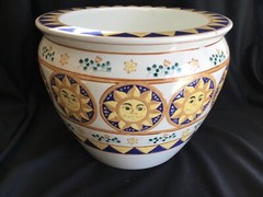 Medium Smiling Sun Face Planter Decorative Flower Pot Blue Yellow White #1