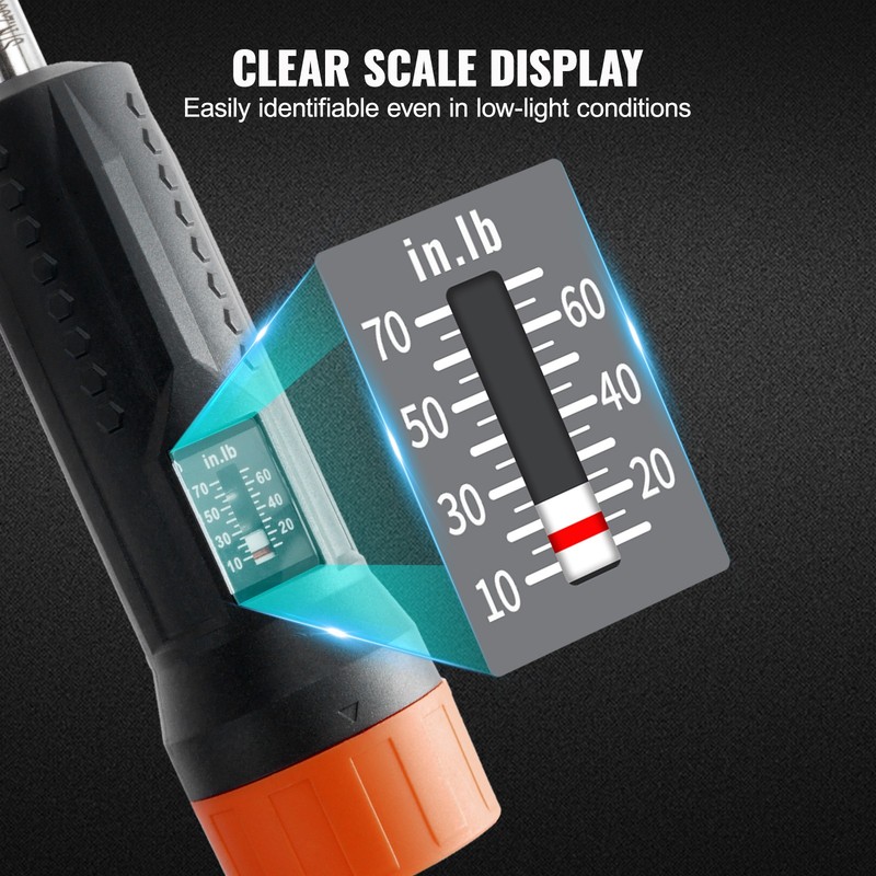 VEVOR Torque Screwdriver 1/4" Range 10-70 in/lb w/ 1 in-lb Increment View Window gallery