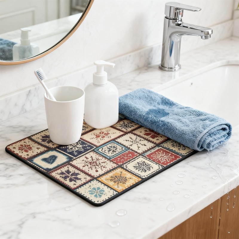 Dish Drying Mat Retro Quick Water Draining Kitchen Bar Countertop Absorbent gallery