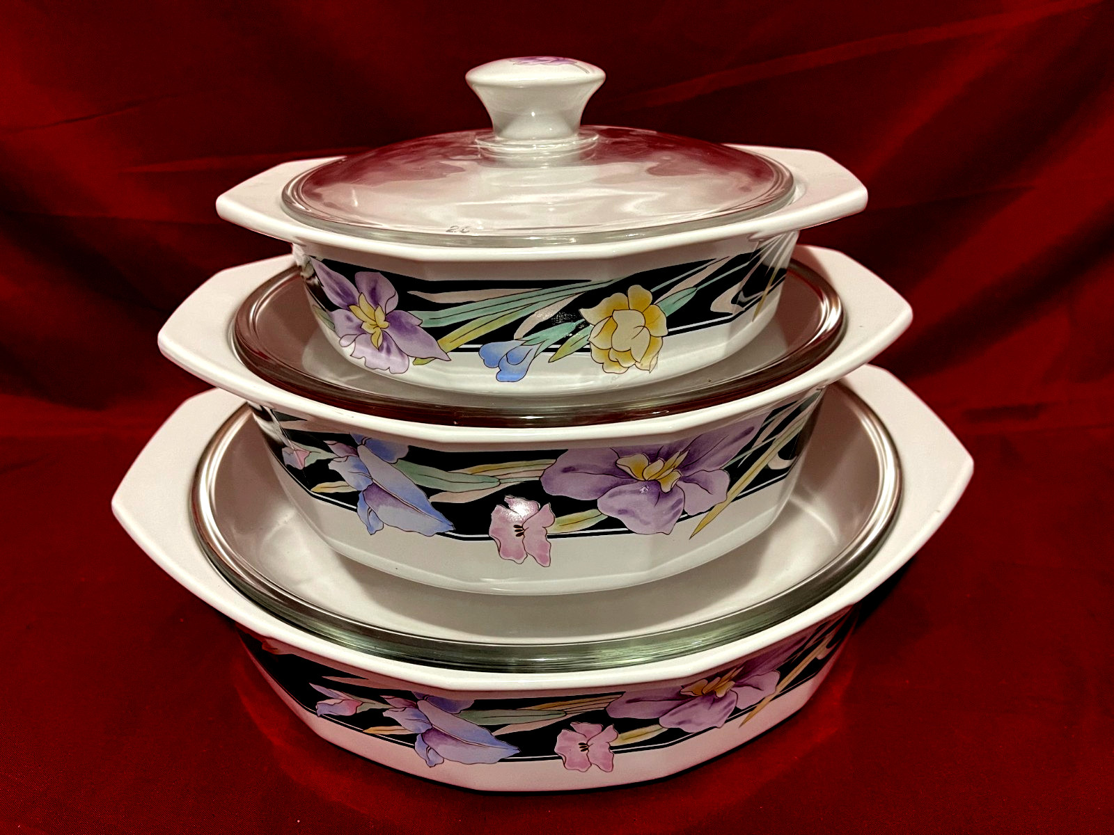 Mikasa Charisma Black Fire & Ice (Set Of 3) Casseroles 6 3/4" & 8 1/2" & 10 1/2" gallery