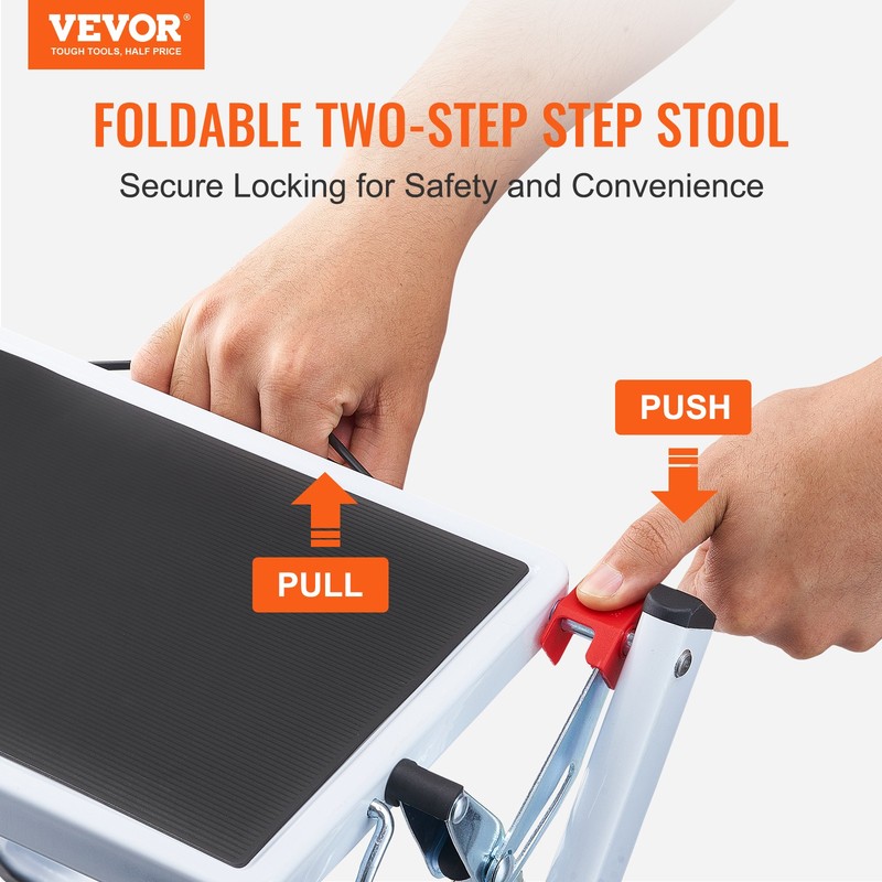 VEVOR Step Stool Ladder 2-Step Foldable 3 Adjustable Height Max Load 330lbs gallery