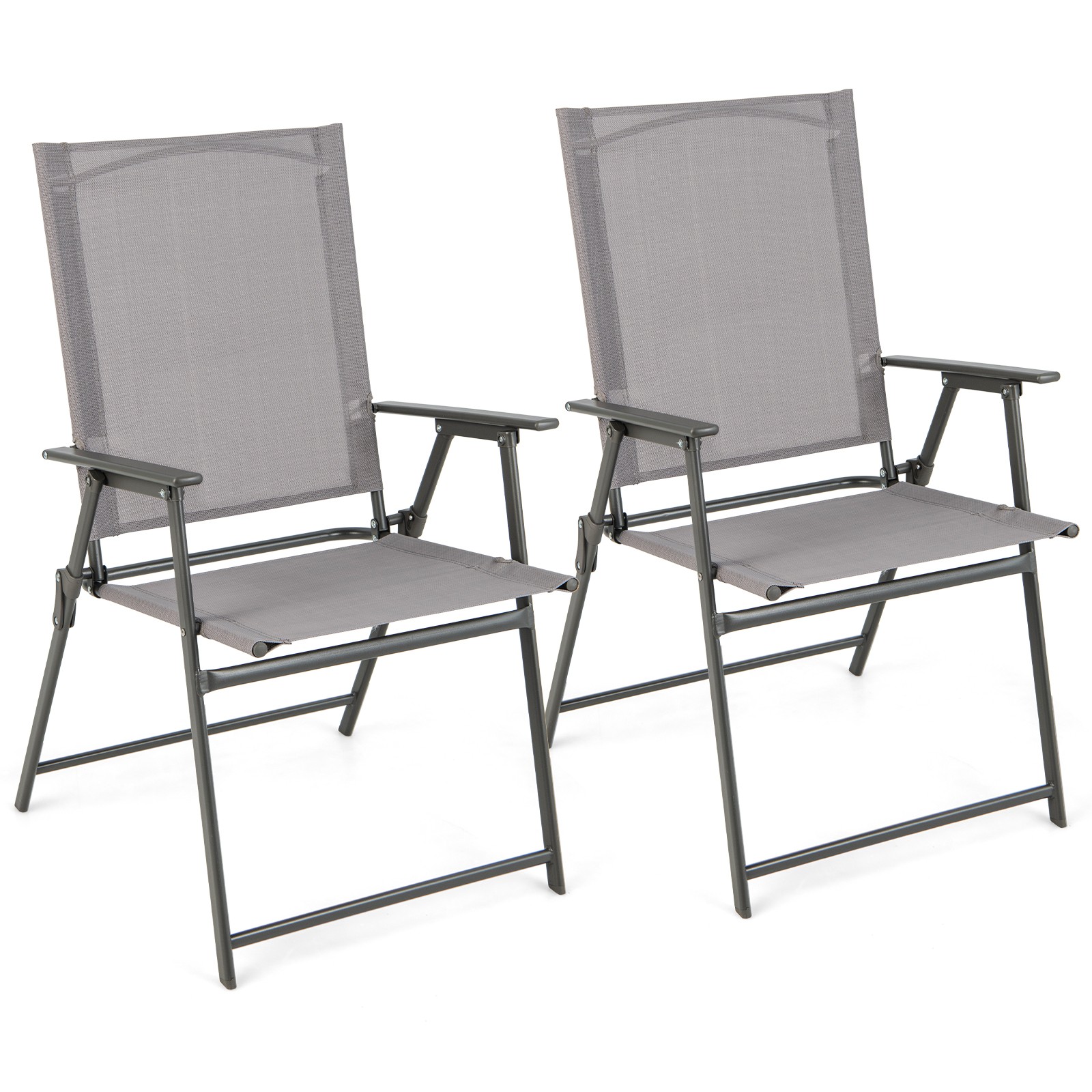 Patio 2pcs Folding Portable Dining Chairs Metal Frame Armrests Outdoor Grey gallery