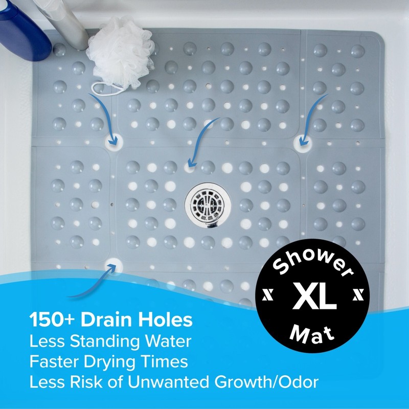 65% MORE COVERAGE! SlipX Solutions Solid Gray Extra Large Shower Mat (27") gallery